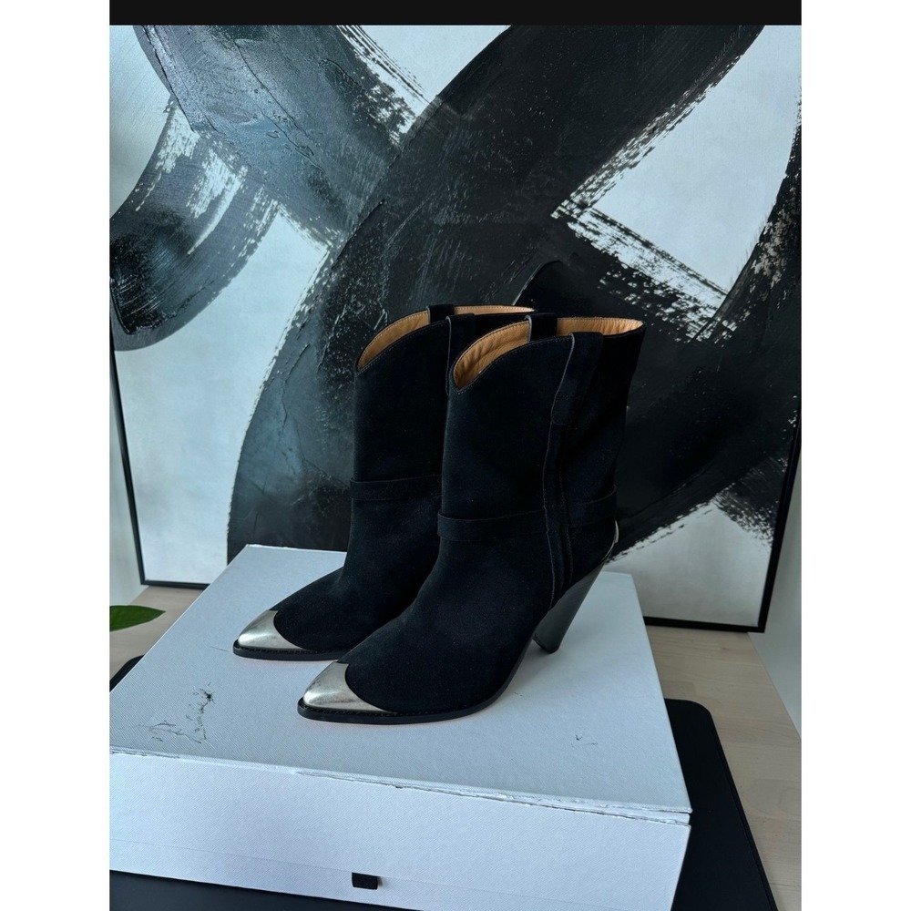 Isabel Marant Lamsy Black Suede Cap Toe Cone Boots Size 40 fits 39 9 fits 8.5 US - Picture 16 of 16